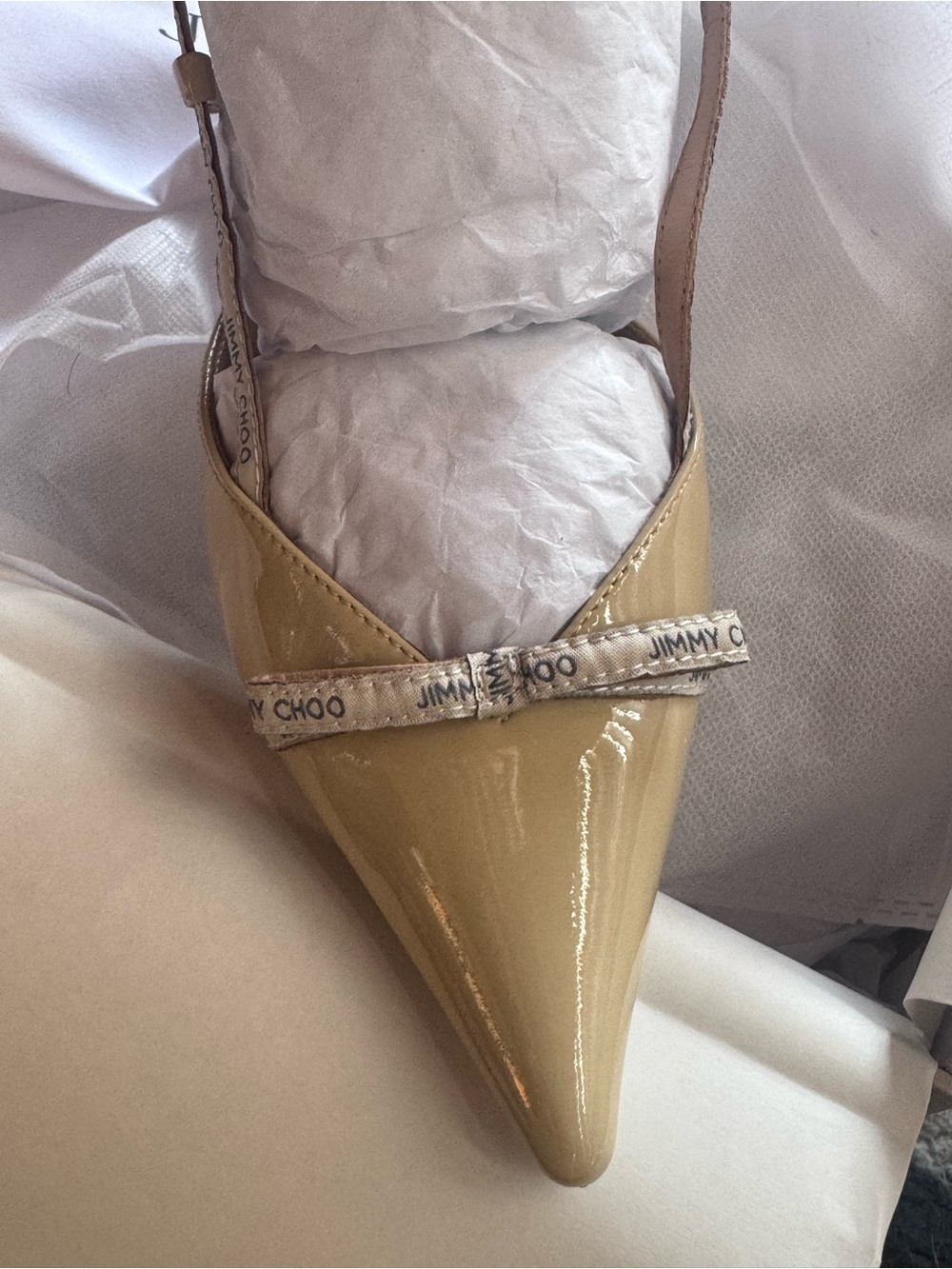 Jimmy Choo Yellow Patent Pointed-Toe Slingback Heels